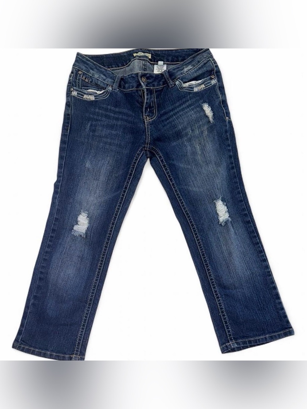 Paris Blues Women's Boot Cut Jeans - Dark Blue Distressed
